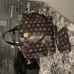 Dooney and Bourke logo multi color satchel
